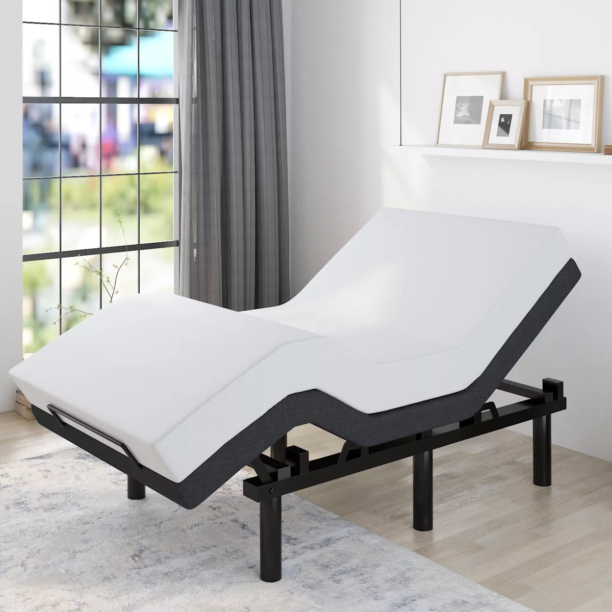 Sifurni Motorized Upholstered Adjustable Bed Base/Twin XL Size Bed Frame