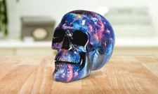7"W Blue Cosmic Print Skull Statue Fantasy Decoration Figurine Room Decor