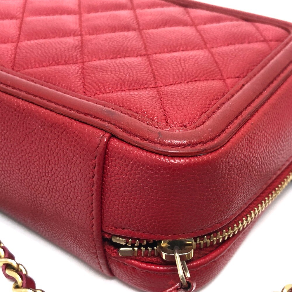 CHANEL A84452 CC filigree Matelasse Chain mini Shoulder Bag Caviar Leather Red image 9