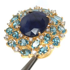 925 Sterling Silver Blue Sapphire Topaz Women Ring 15x19mm Gemstone Jewelry
