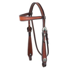 BROWBAND HEADSTALL Rustic Tooled Medium Oil Waffle Tooled Leather