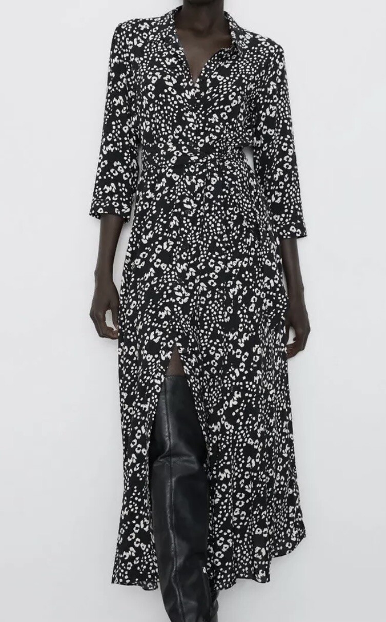 *SOLD OUT* NEW ZARA BLACK LEOPARD PRINT MIDI SHIRT DRESS SIZE XL image 2