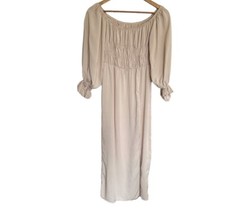 Shein Nightgown Dress Womens Small Beige MIDI Off The Shoulder Slit 3/4 Sleeve