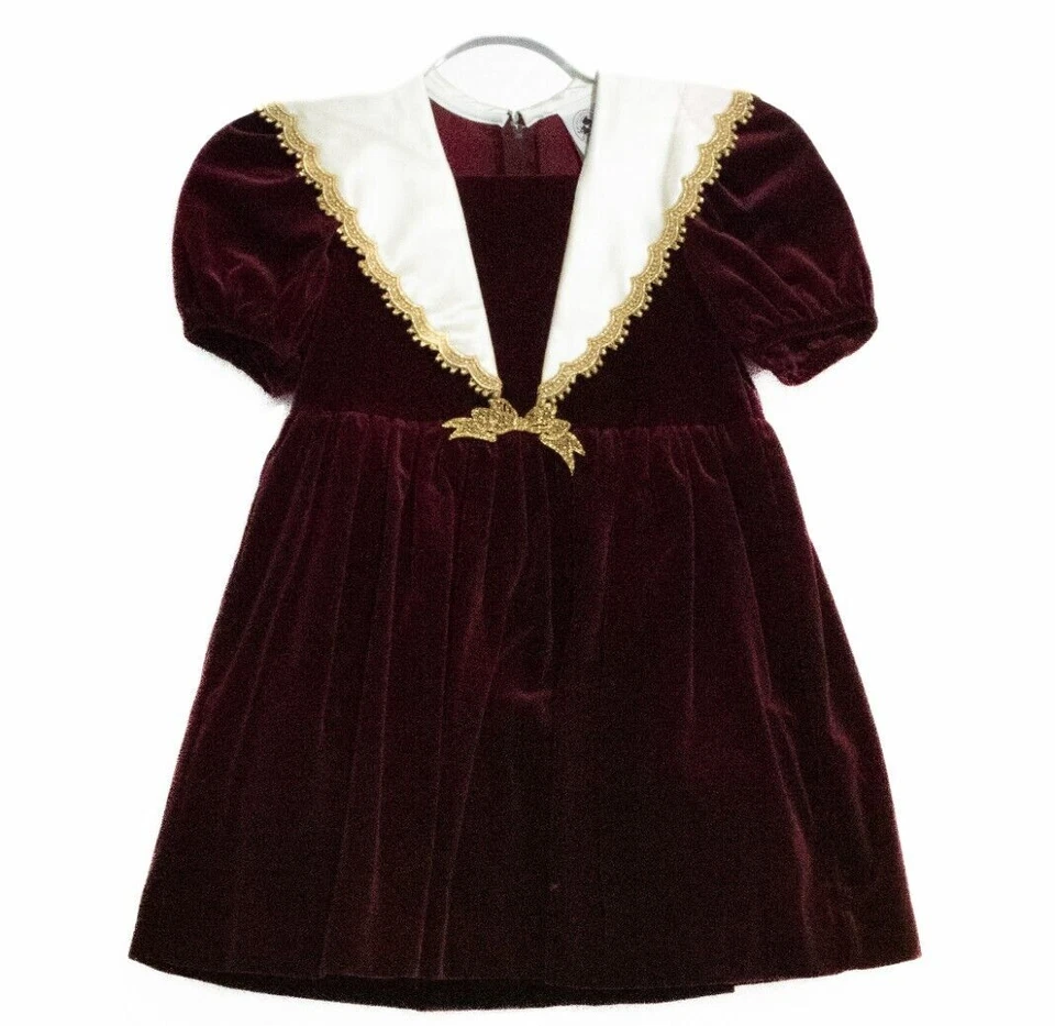 Vestido Good Lad of Philadelphia Niñas Borgoña Terciopelo Manga Abullonada Cremallera Cuello 6X Foto 2 de 4
