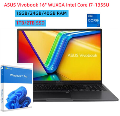 ASUS Vivobook 16''WUXGA Laptop ntel Core i7-1355U UPTO 40GB RAM,2TB SSD Win11 Pro