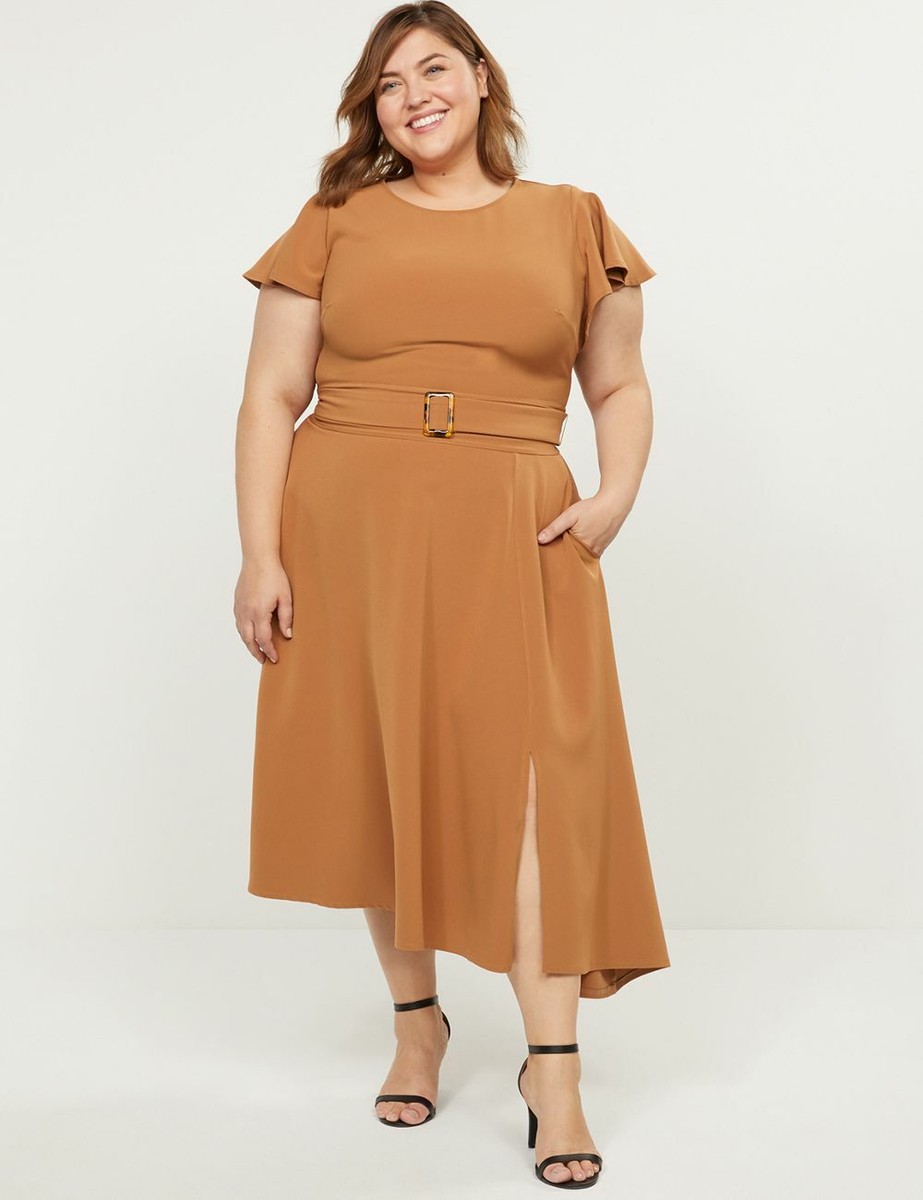 NEW LANE BRYANT CARAMEL LATTE TORTOISE-PRINT BELT-BUCKLE LENA