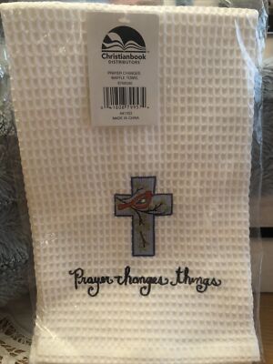 Christianbook Dist. White Waffle Dish Towel  Prayer changes things  NIP Sealed!