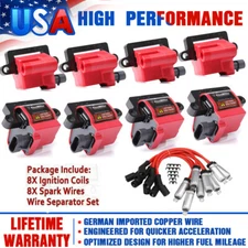 8 Pack Square Ignition Coil And Spark Plug Wire For Chevy GMC 4.8L 5.3/6.0L 8.1L