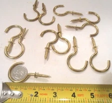 CUP PLANT HOOK 12 PC. BRASS PLATED HANGING  KEYS HOOK 1-3/4x 2-1/2" INCH