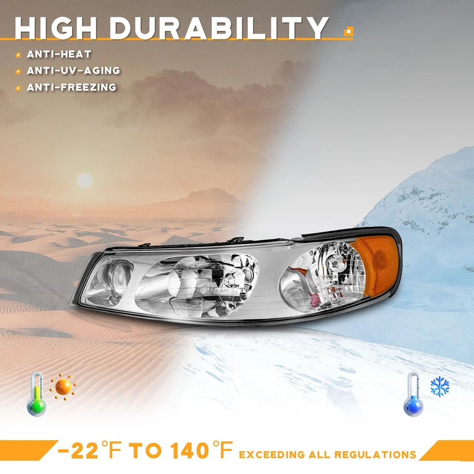 WEELMOTO Pair Headlights Assembly For 1998-2002 Lincoln Town Car Chrome w/o Bulb Foto 4 de 4