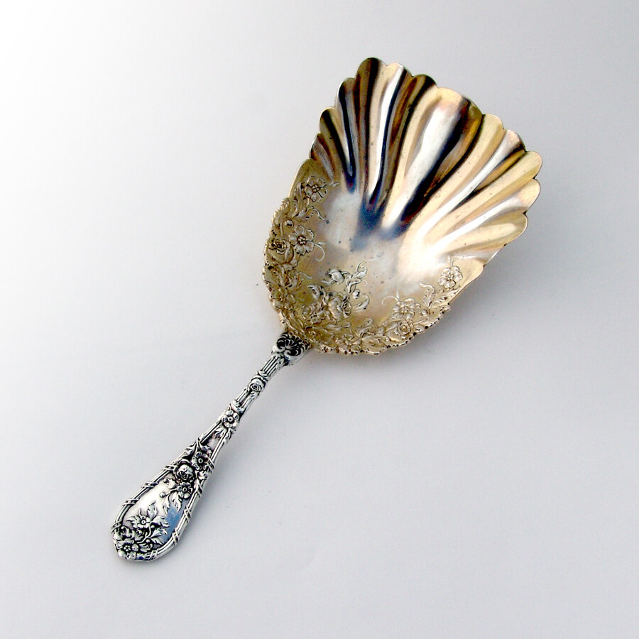 Dauphin Cracker Scoop Gilt Floral Bowl Durgin Sterling Silver 1897 Mono ELP