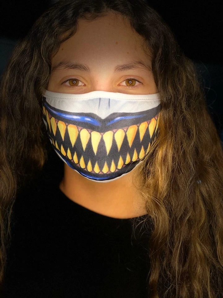 Reusable Face Mask Shark teeth Metallic Creepy Scary Real Look Light Revers - Image 3 of 4