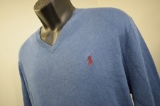 Polo Ralph Lauren Pima V-Neck Pullover Sweater Blue Long Sleeve Mens Size XL