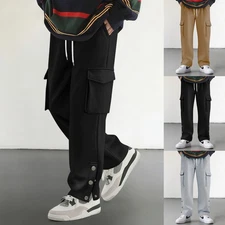 Men's Winter Warm Activewear Cargo Track Pants Fleece Ankle Button-up Sweatpants