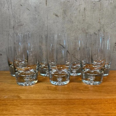 Krosno Poland Set of 7 Hand Blown Bubble Base Glasses 6''