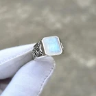 Rainbow Moonstone Ring Mens Solid 925 Silver Handmade Statement Ring