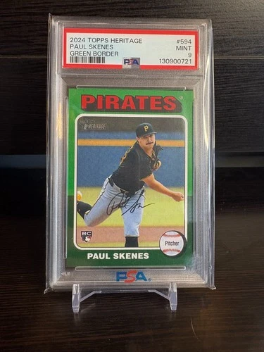 2024 TOPPS HERITAGE GREEN BORDER #594 PAUL SKENES ROOKIE RC PSA 9