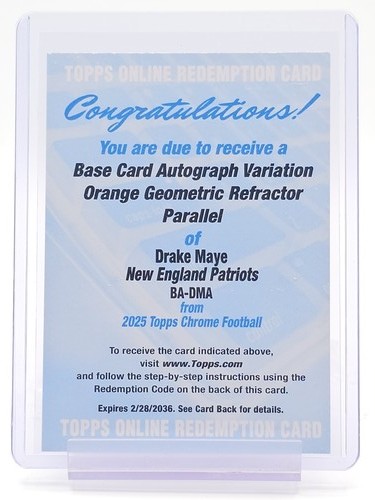 2025 Topps Chrome Drake Maye Chrome Autographs (RAW)