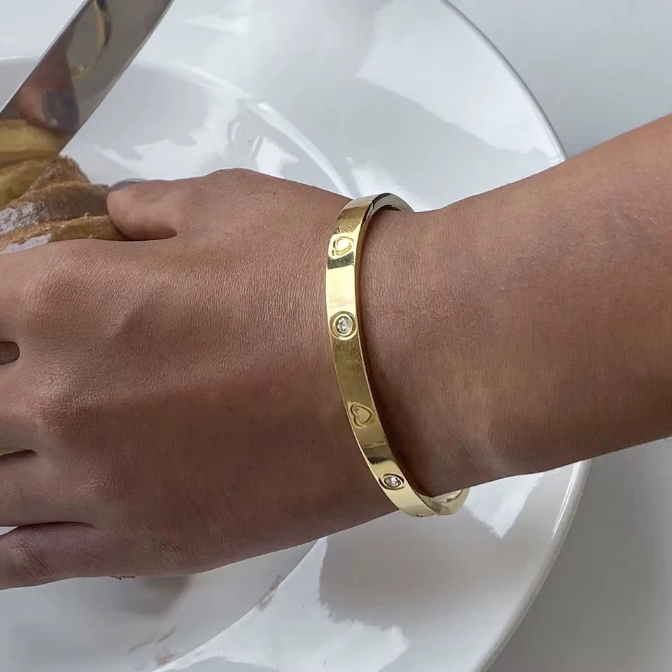 Damen Armband Gold 750 vergoldet 18k Armreif Edelstahl Zirkonia Wasserfest B554D - Bild 2 von 4