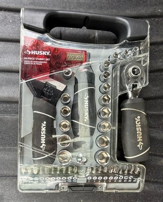 Husky Stubby 46 Piece Ratchet and Wrench Set w/ Drive Sockets, Screwdriving Bit