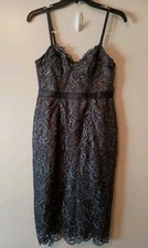 Victoria’s Secret Sz 6 Black Metallic Lace Sheath Dress Cocktail Y2K Sexy Goth