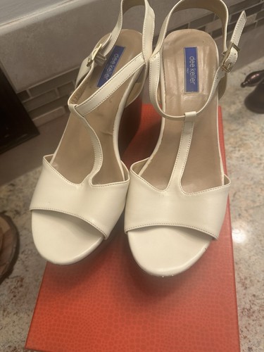 Dee Keller Beige Leather Wedge Platform Ankle Strap Sandals Size 39 - Picture 5 of 6
