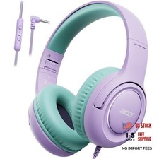 acer Kids Headphones - Over-Ear 85/94dB Volume Limiter, 3.5mm Jack Purple Green