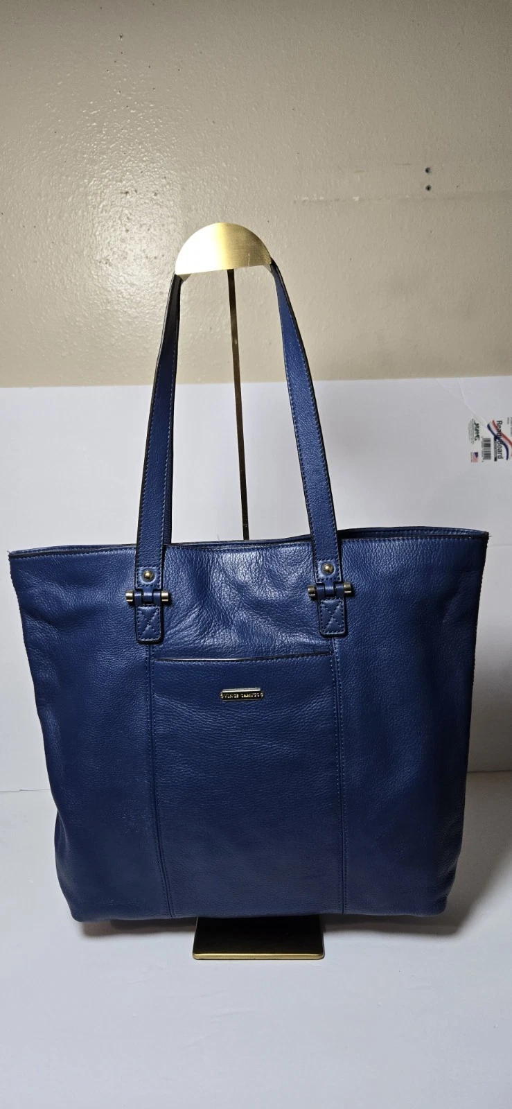 Vince Camuto Blue Leather Tote Bag Large Pebbled Shoulder Work Laptop Purse