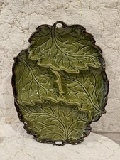 vintage green cabbage or lettuce leaf ceramic platter