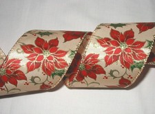 2-1/2" Poinsettia Glitter Wired Edge Ribbon - Christmas Bows Wreath - 5 Yds