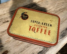 Vintage 1930s Sharps Super Kreem Toffee Tin Red Cream Parrot Cottagecore