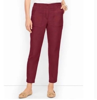 NWT Talbots Slim Cargo Pants Womens 14P Brick Red High Rise Cotton Blend Utility