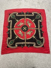 Vintage Silk Red multi scarf hand rolled Equestrian Horses Belts Tassels Square