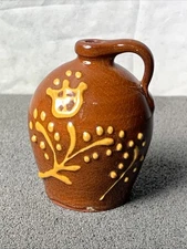 Karen Cahill Folk Art Jug, Rockdale Redware Pottery, Slipware, Signed! Dated!