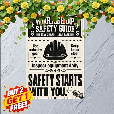 Bold Black White Typography Workshop Safety Reminder Metal Sign Decor Plaque