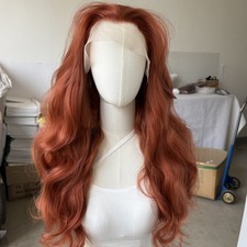 Heat Resistant Synthetic Hair Frontal Lace Wigs Copper Red Long Wavy