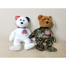 TY Teddy Bear American 2002 Hero Bear 2003 Stuffed Animal 9" Plush Toy x2 Vtg