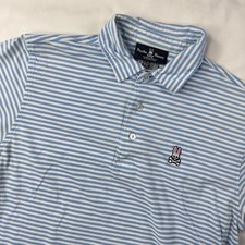Psycho Bunny Polo Shirt Mens 6 Blue White Stripes Short Sleeve Pima Cotton