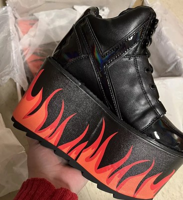 NEW Dollskill YRU Qozmo Platform *WOMENS 6* Flame Black Rainbow Shoes Goth Alt