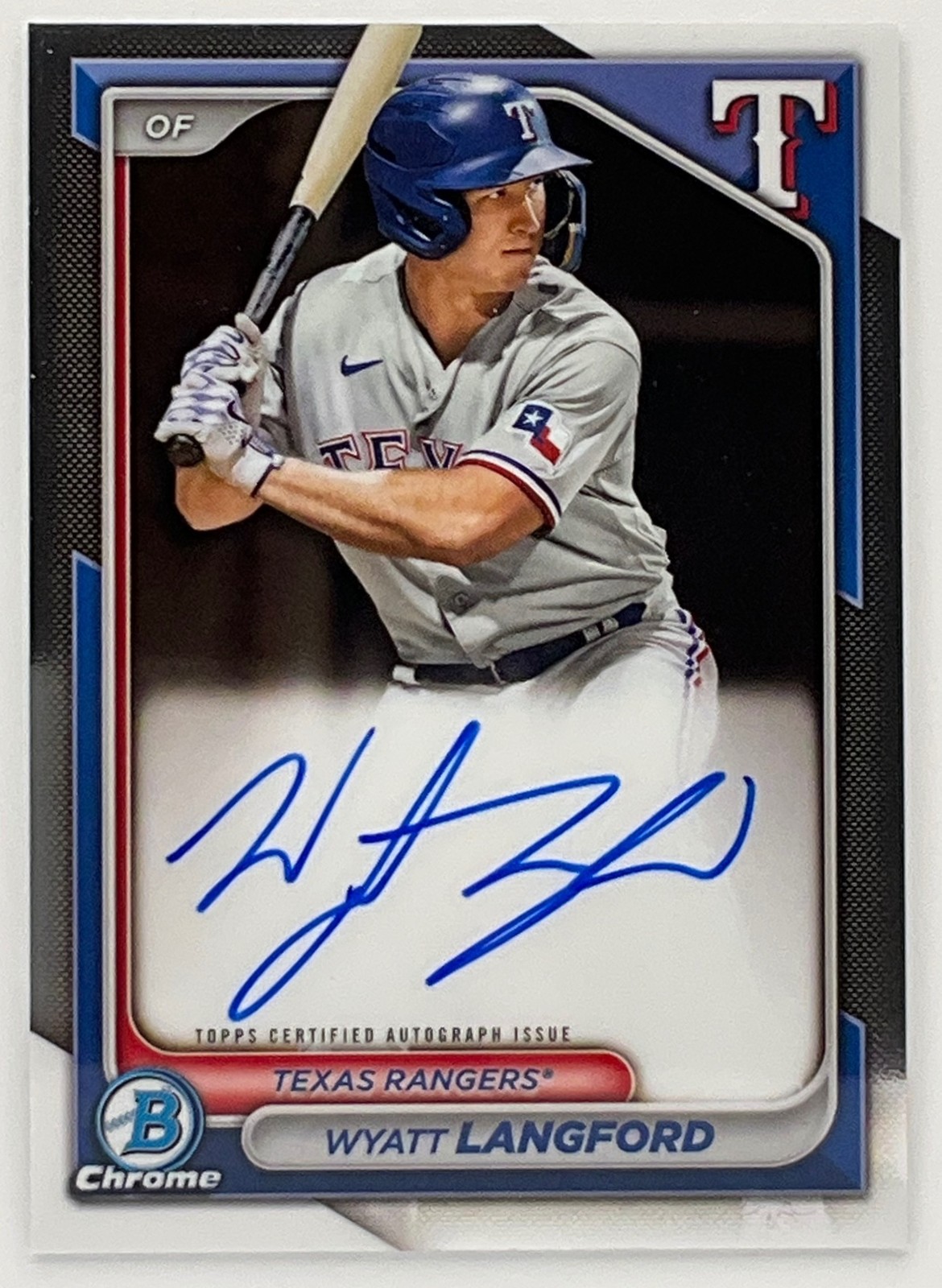 2024 Bowman Wyatt Langford Chrome Prospect Auto #CPA-WLA Texas Rangers