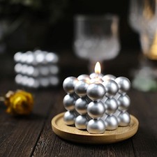 2 SILVER Bubble Cube Unscented Paraffin Wax CANDLES Wedding Centerpieces Events