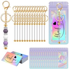 42 Pcs Beadable Keychain Bars Bulk DIY Beaded Making Kit 14 Metal 14 Bags