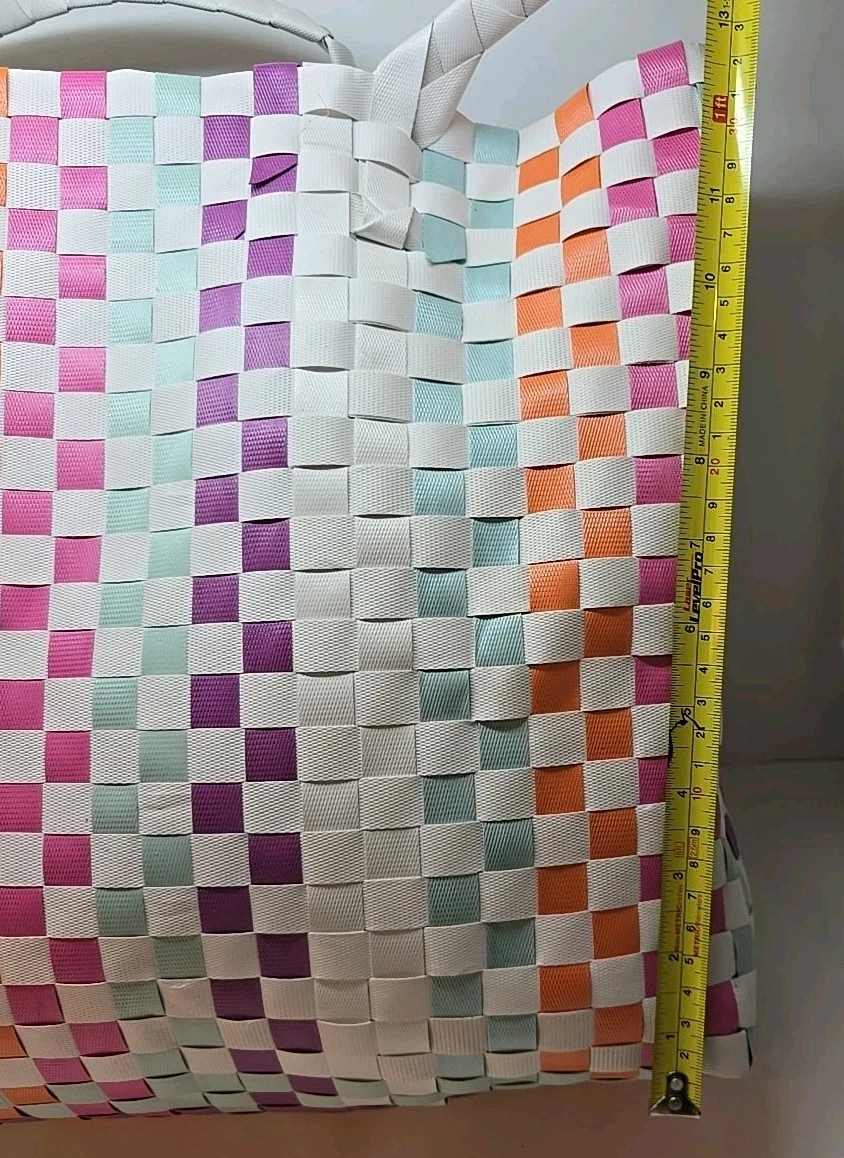 NUOVO Kate Spade Multicolore Cestino Tessuto Arcobaleno Spiaggia Tote Bag Shopping Bag