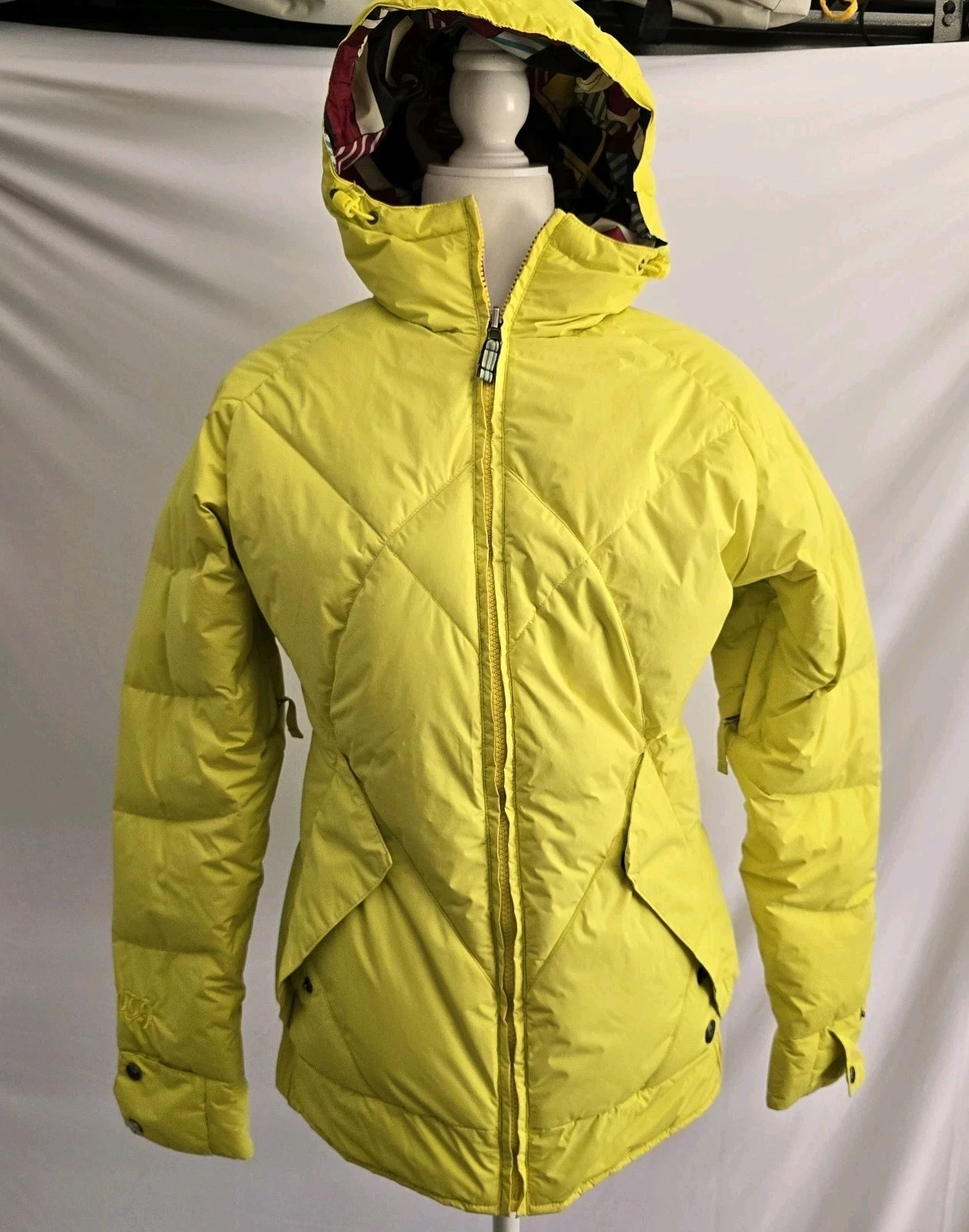 Burton Bliss Down Jacket Womens S Yellow DRYRIDE Snowboard Ski Puffer Hooded