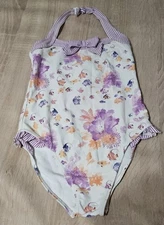 Janie And Jack Girls Size 7 Striped Coral Reef One Piece Swimsuit Purple Fish