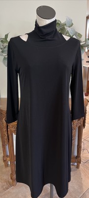 Clara Sun Woo Women Small Black Long Sleeve Turtleneck Shift Dress Stretch A