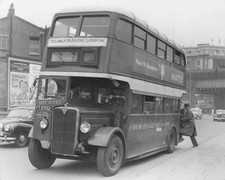 The only bus running London during bus drivers' strike picks up an- Old Photo