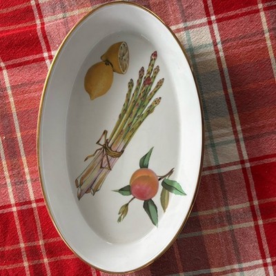 Royal Worcester England Gold oval dish casserole Autumn fruits vegetables 1963