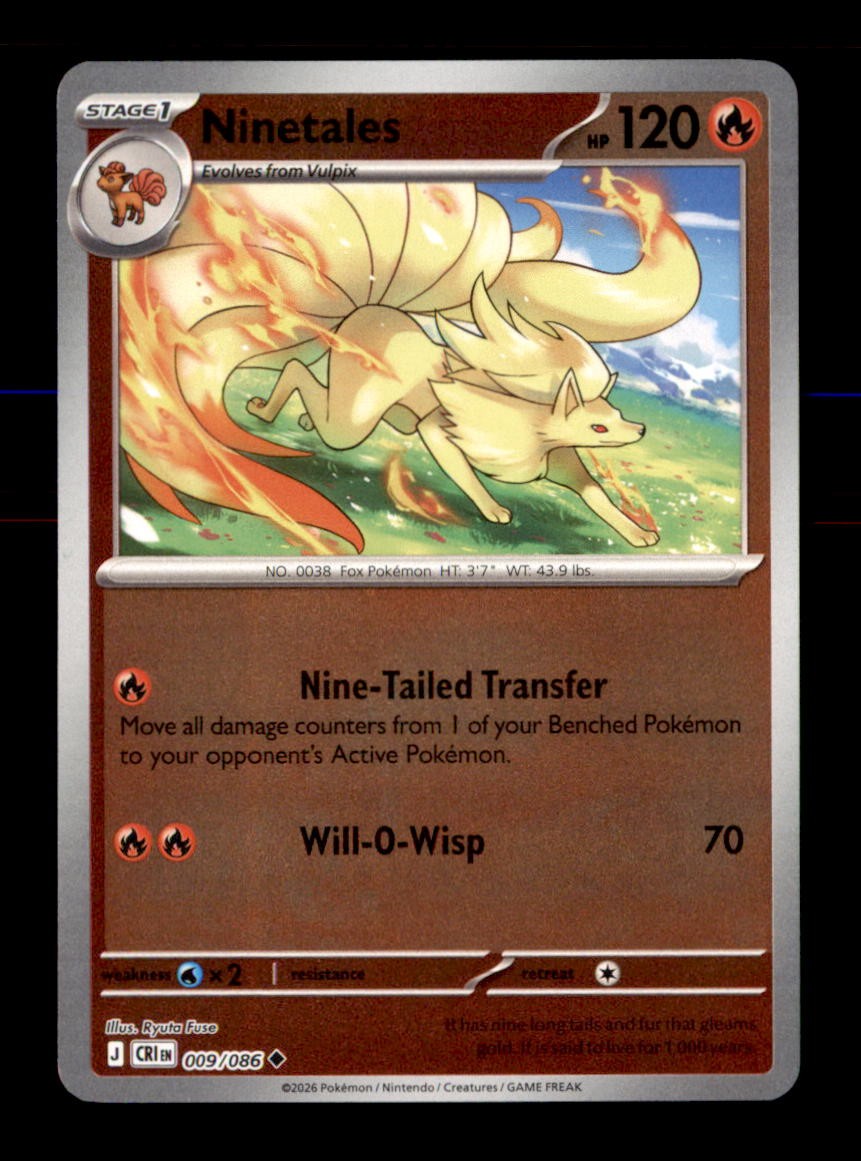 Ninetales 009/086 Uncommon Chaos Rising Pokemon Reverse Holo Near Mint