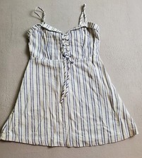Forever 21 Mini Dress Womens Small White Blue Striped Lace Up Spaghetti Strap